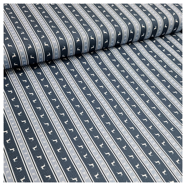 Baumwolle gestreift mit Hirschen blau