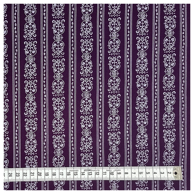 Baumwolle gestreift mit Blumen aubergine