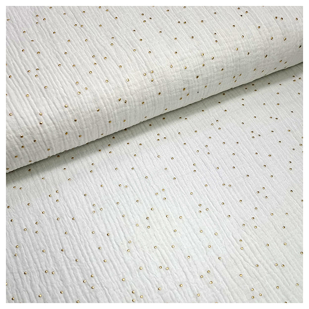 Musselin weiß mit Tupfen in gold
