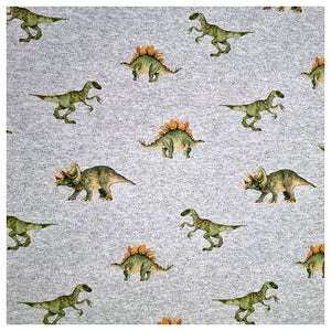 French Terry Dinosaurier grau