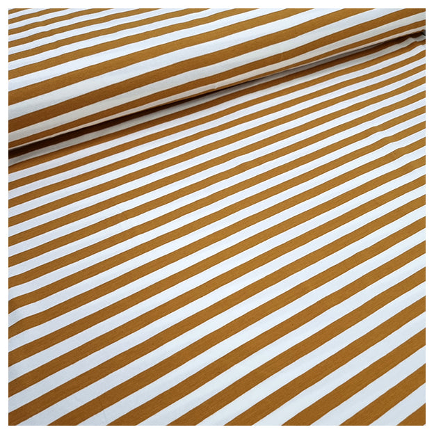 Jersey Streifen ocker und weiß 10mm