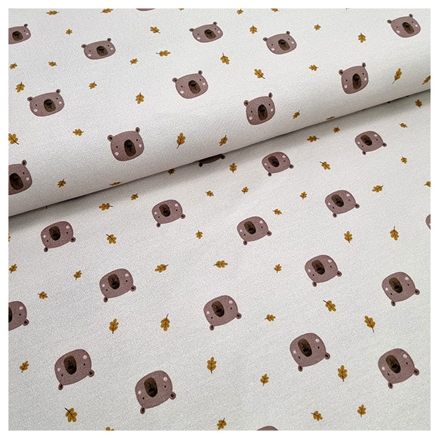 French Terry Bären und Blätter geraut