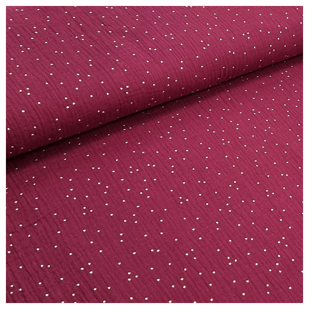 Musselin bordeaux mit Tupfen in gold
