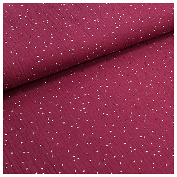Musselin bordeaux mit Tupfen in gold