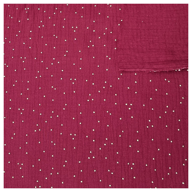 Musselin bordeaux mit Tupfen in gold