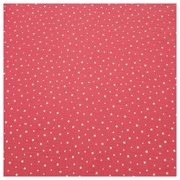 Musselin Baumwolle in Koralle mit Sternen Gold