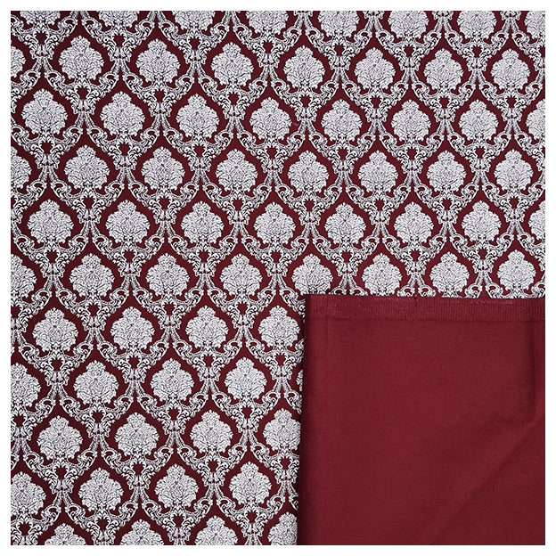 Baumwollsatin Ornamente purpurrot und weiß