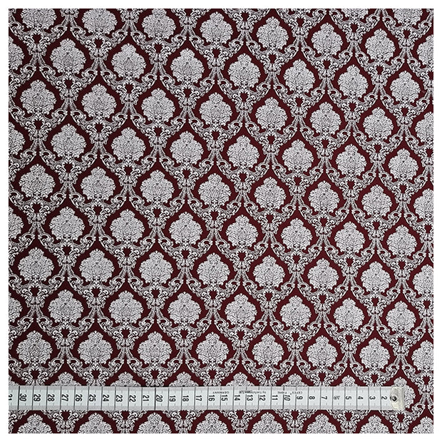 Baumwollsatin Ornamente purpurrot und weiß