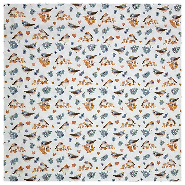 Jersey Digital Vögel und Blumen weiß