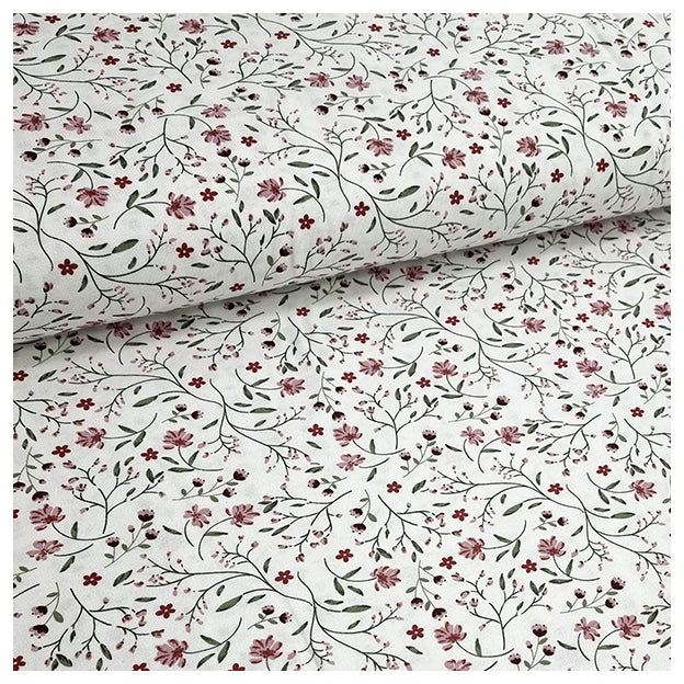 Jersey Blumen und Blätter wollweiß