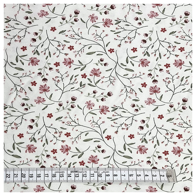 Jersey Blumen und Blätter wollweiß