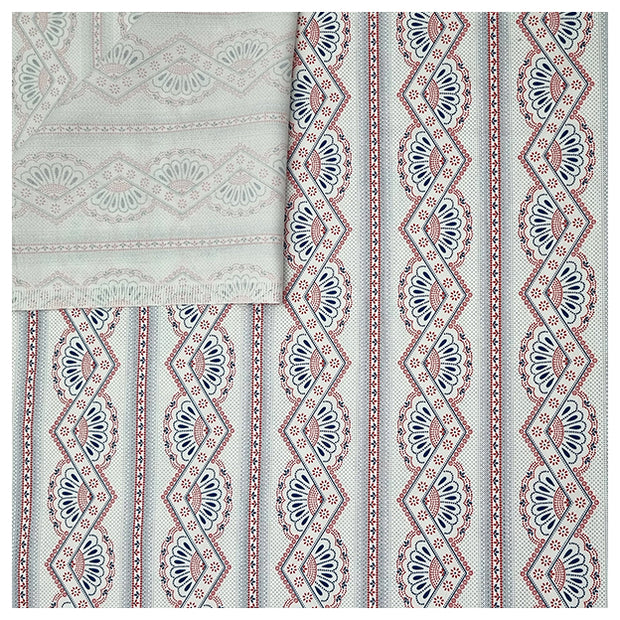 Baumwollsatin rot und blau bedruckt