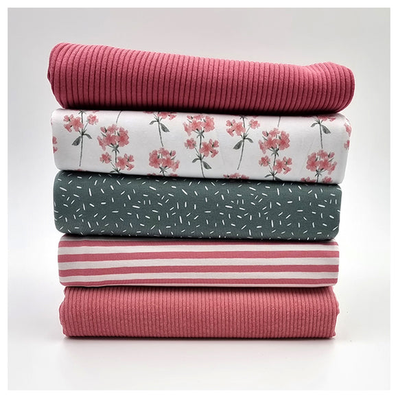Stoffbox Jersey Blumen und Cord mit Rippbündchen