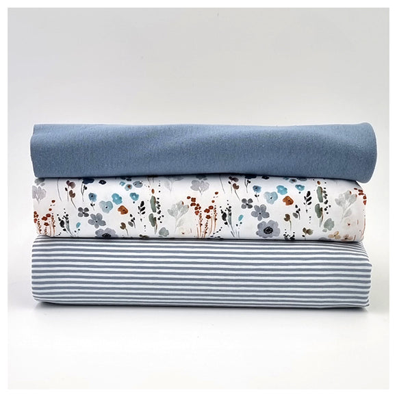 Stoffpaket Jersey Digital Blumen und Streifen mit Bündchen