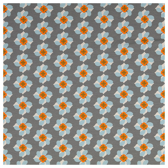 Jersey Blumen grau und hellblau