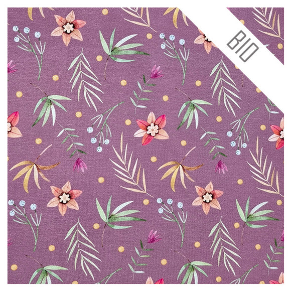 Jersey Blumen mauve Bio