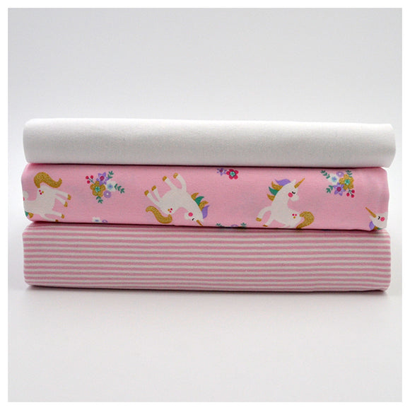 Jersey Stoffpaket Jersey Einhorn gold/ Jersey streifen + Bündchen