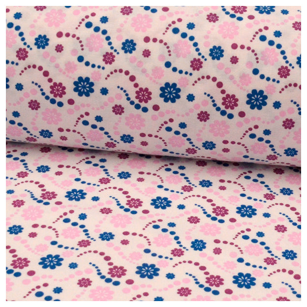 Baumwolle Blumen weiß/blau/violett