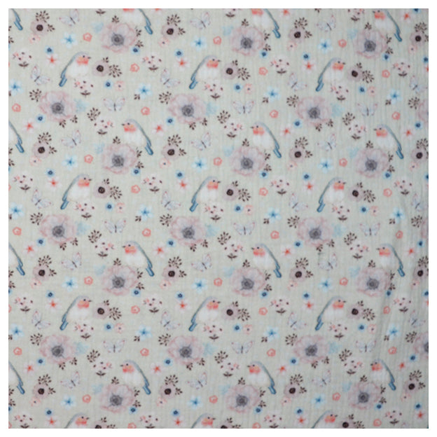 Musselin Baumwolle Digital Vögel ecru