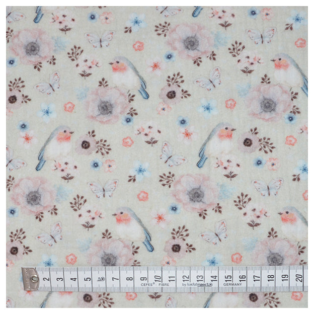 Musselin Baumwolle Digital Vögel ecru