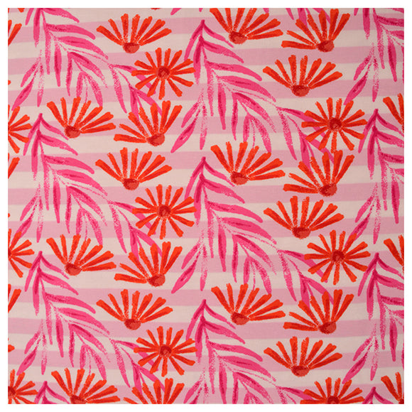 Jersey Blumen/ Streifen rosa