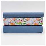 Stoffpaket Jersey Blumen Aquarell und uni stahlblau mit Bündchen