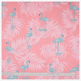 Baumwollstoff Flamingos auf Blättern rosa