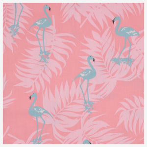Baumwollstoff Flamingos auf Blättern rosa