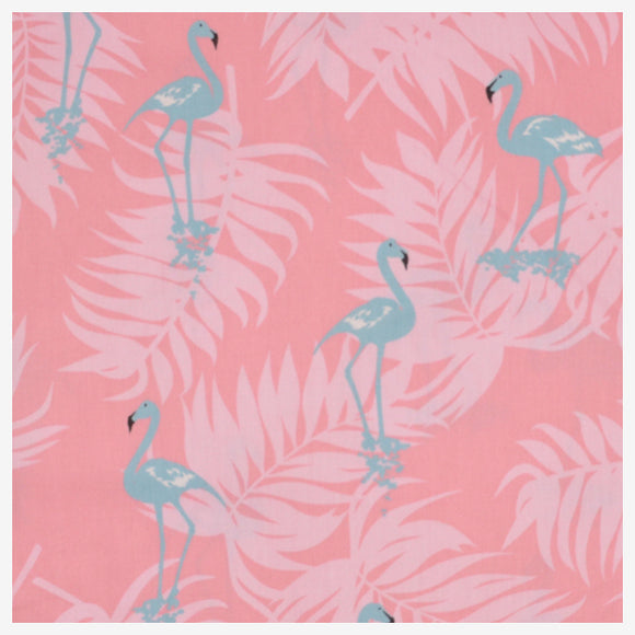 Baumwollstoff Flamingos auf Blättern rosa