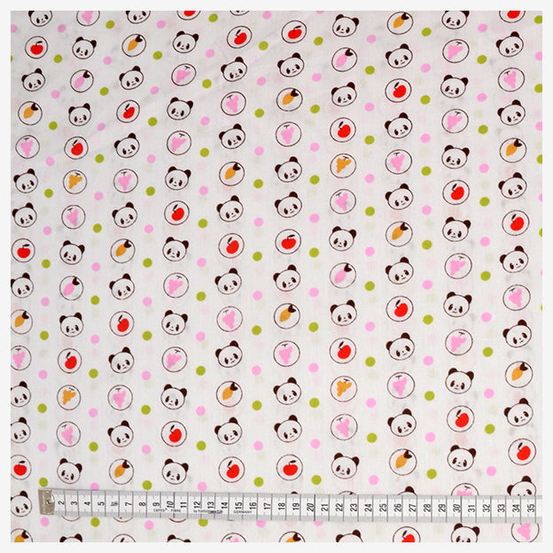 Baumwollstoff Panda Obst rosa/grün