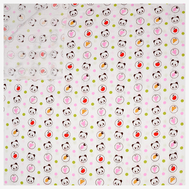 Baumwollstoff Panda Obst rosa/grün