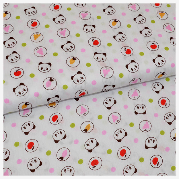 Baumwollstoff Panda Obst rosa/grün