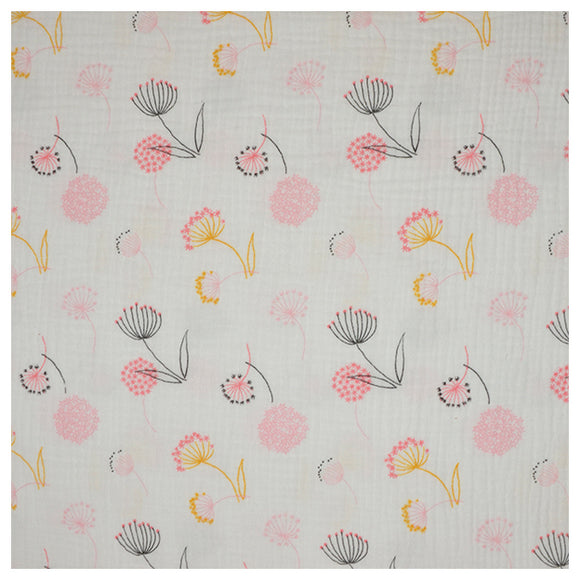 Musselin Baumwolle Blumen pink/gelb