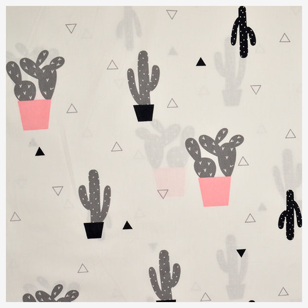 Baumwollstoff Kaktus rosa / weiß / grau