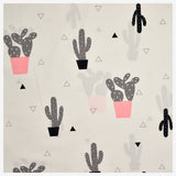 Baumwollstoff Kaktus rosa / weiß / grau