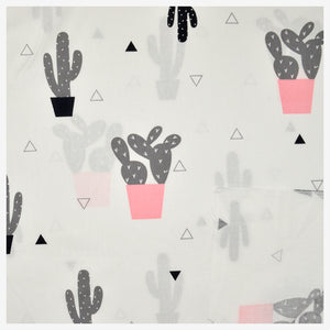 Baumwollstoff Kaktus rosa / weiß / grau