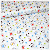 Baumwollstoff Panda Obst hellblau/grün