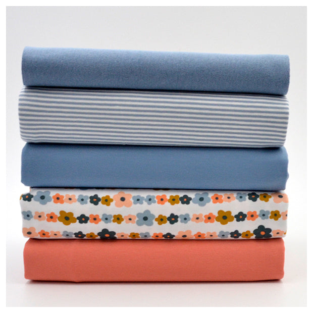 Stoffbox Jersey Blumen und Streifen mit Bündchen