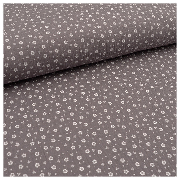 Musselin Blümchen grau/weiß