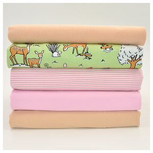 Stoffbox Jersey Tiere grün/rosa + Bündchen GOTS