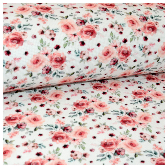 Waffelstoff Jersey Digital Rosen weiß