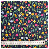 Jersey bunte Blumen dunkelblau