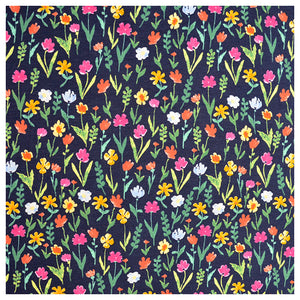 Jersey bunte Blumen dunkelblau
