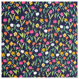 Jersey bunte Blumen dunkelblau