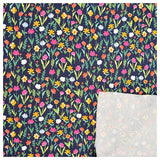 Jersey bunte Blumen dunkelblau