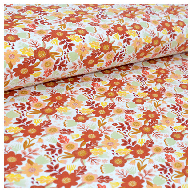 Jersey Blumenmuster weiß Bio