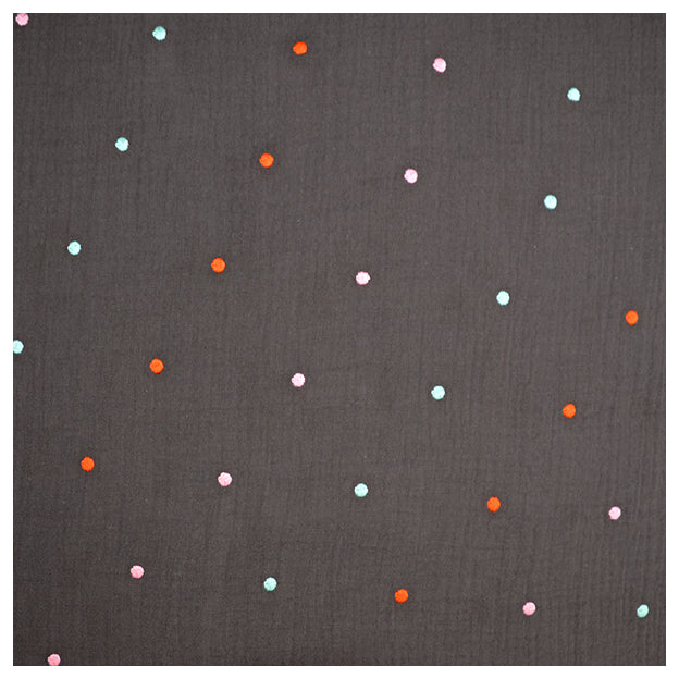 Musselin Baumwolle Punkte Stickerei dunkelgrau