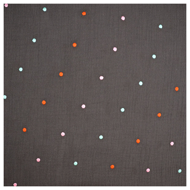 Musselin Baumwolle Punkte Stickerei dunkelgrau