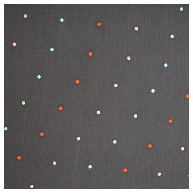 Musselin Baumwolle Punkte Stickerei dunkelgrau