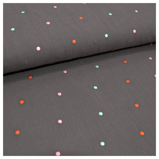 Musselin Baumwolle Punkte Stickerei dunkelgrau